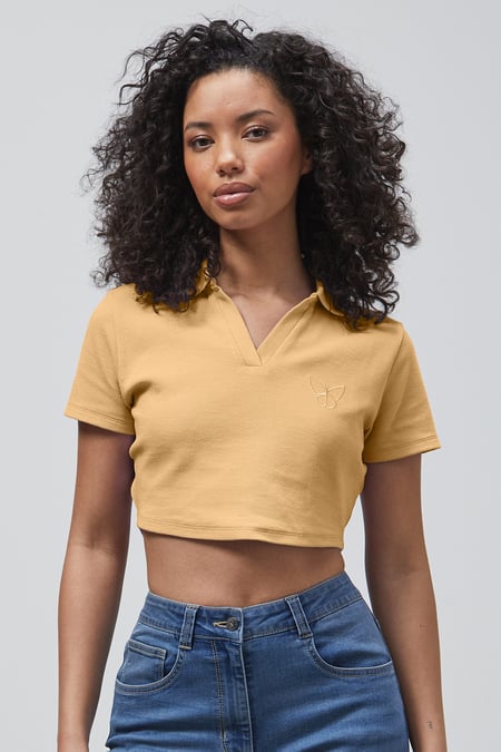 Blue Waffle V-Neck Cropped Polo