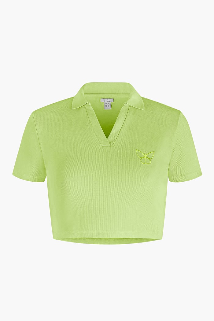 Waffle V-Neck Cropped Polo