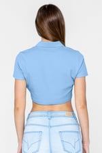 Waffle V-Neck Cropped Polo