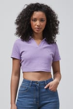 Waffle V-Neck Cropped Polo