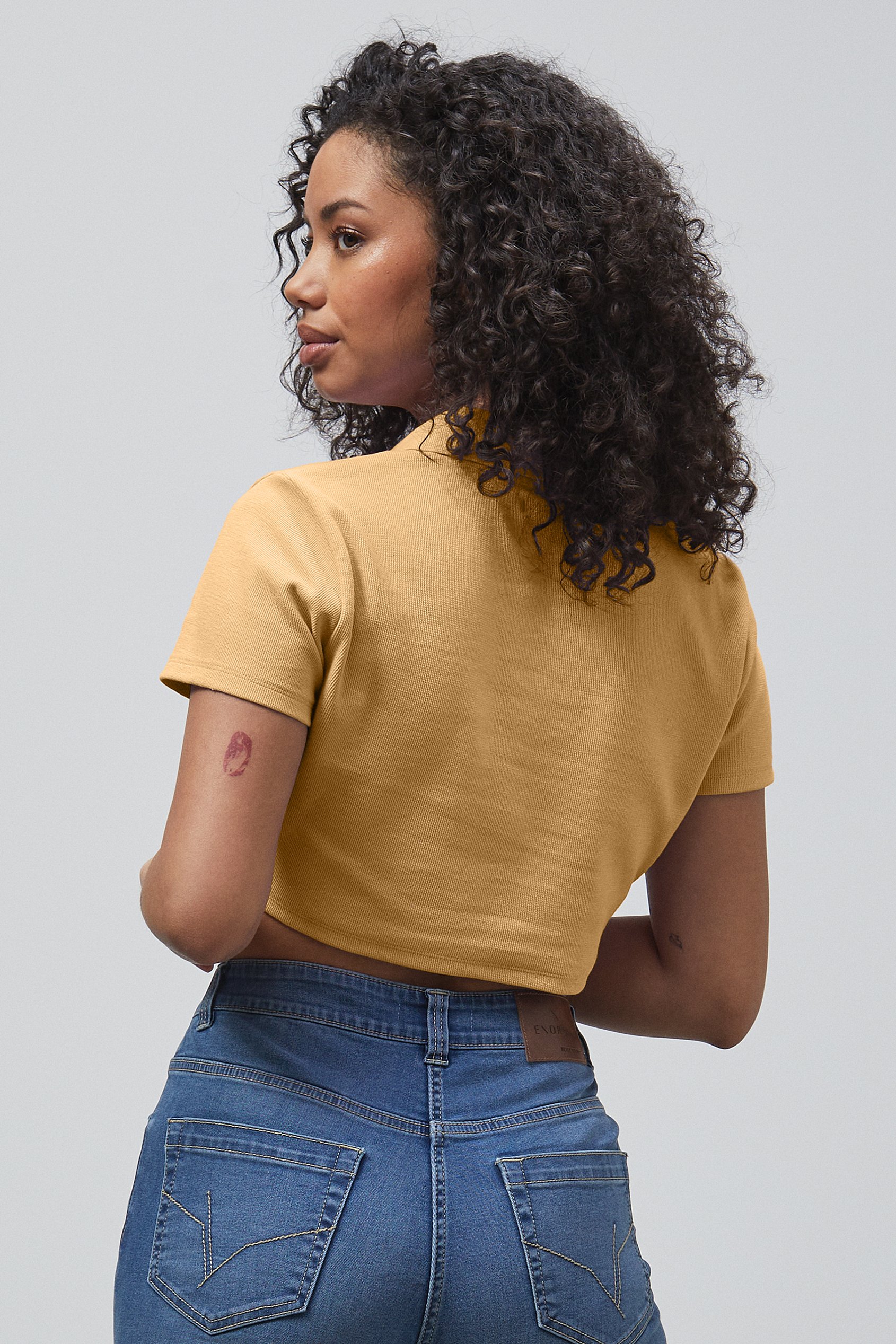 Waffle V-Neck Cropped Polo
