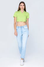 Waffle V-Neck Cropped Polo