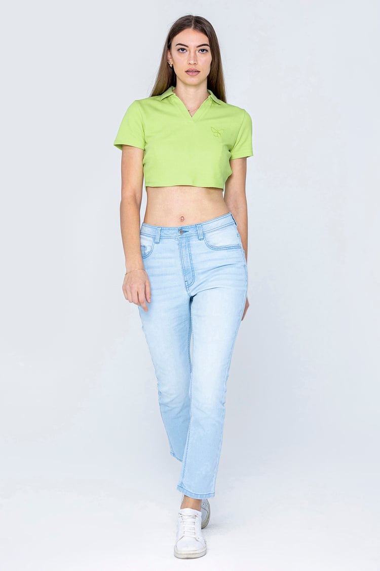 Waffle V-Neck Cropped Polo