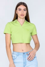 Waffle V-Neck Cropped Polo
