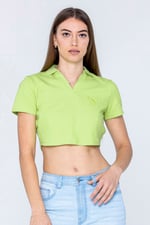 Waffle V-Neck Cropped Polo