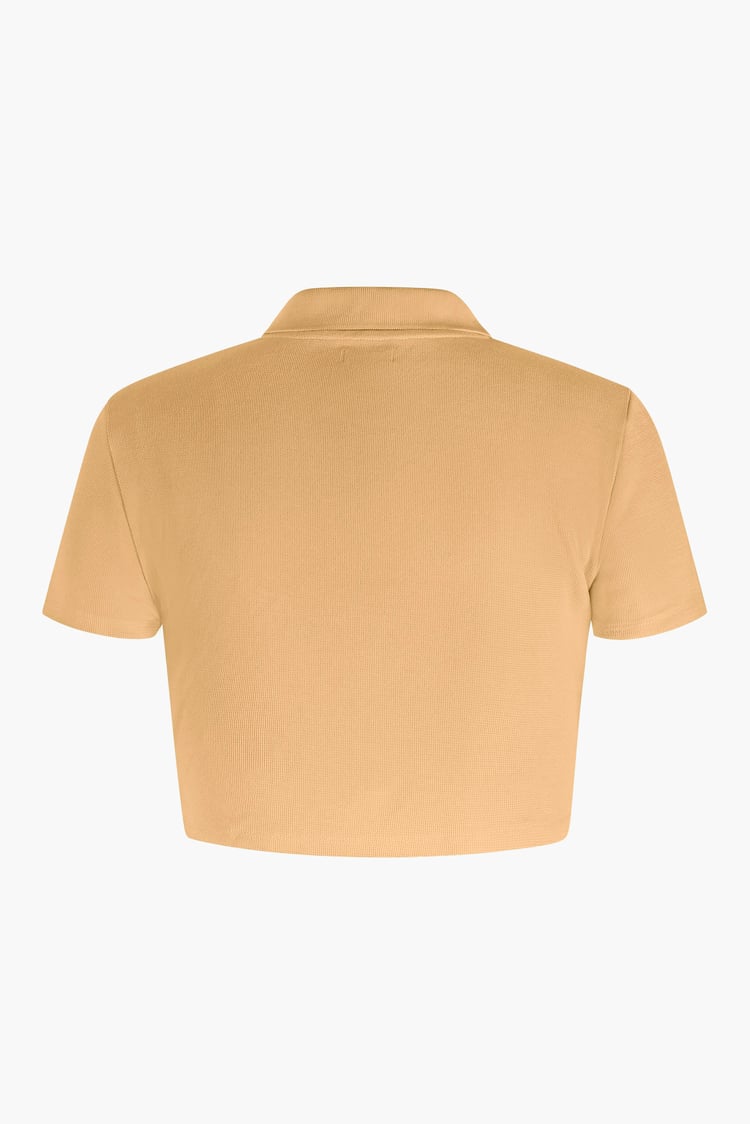 Waffle V-Neck Cropped Polo