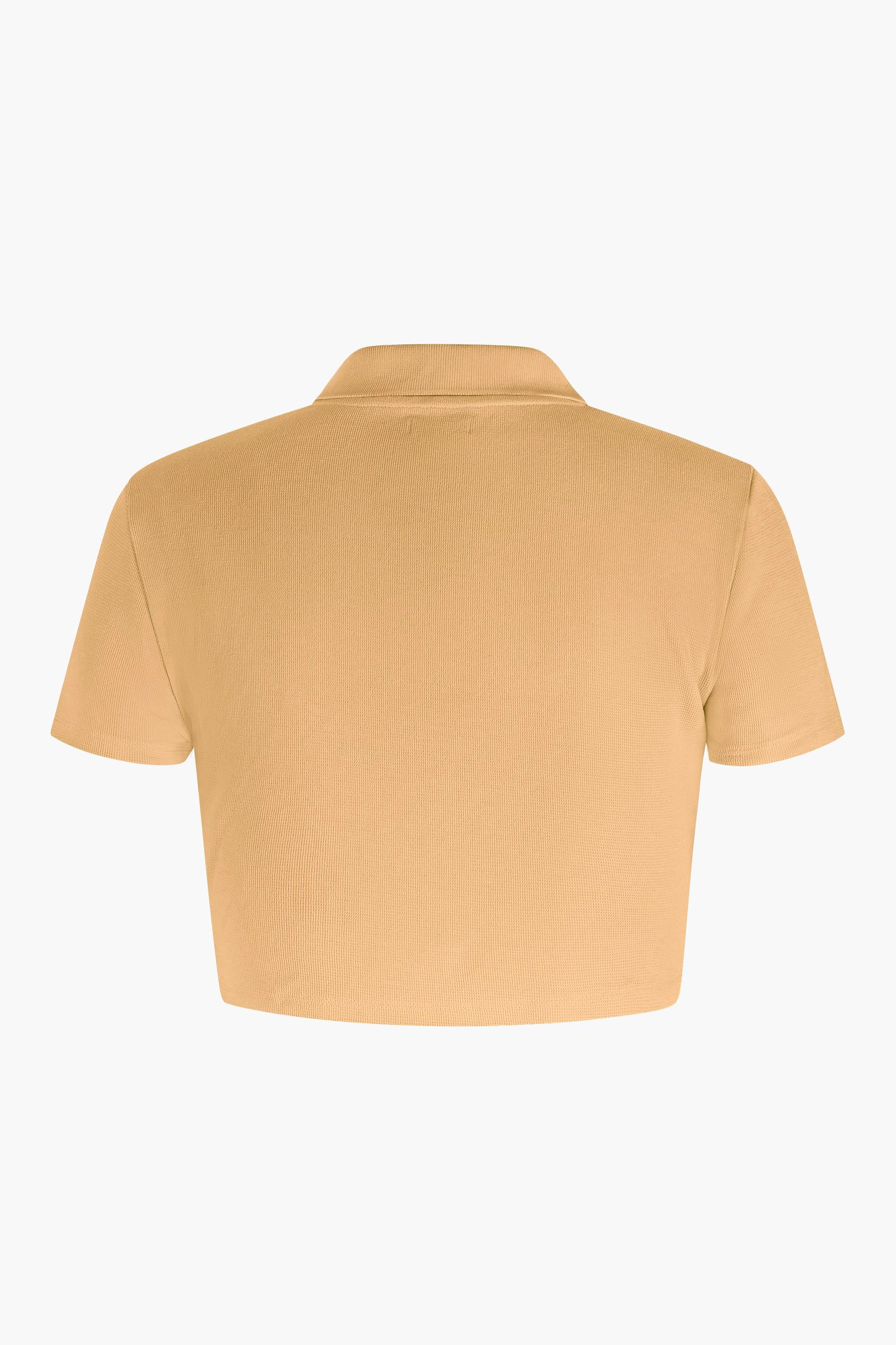 Waffle V-Neck Cropped Polo
