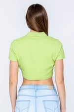 Waffle V-Neck Cropped Polo