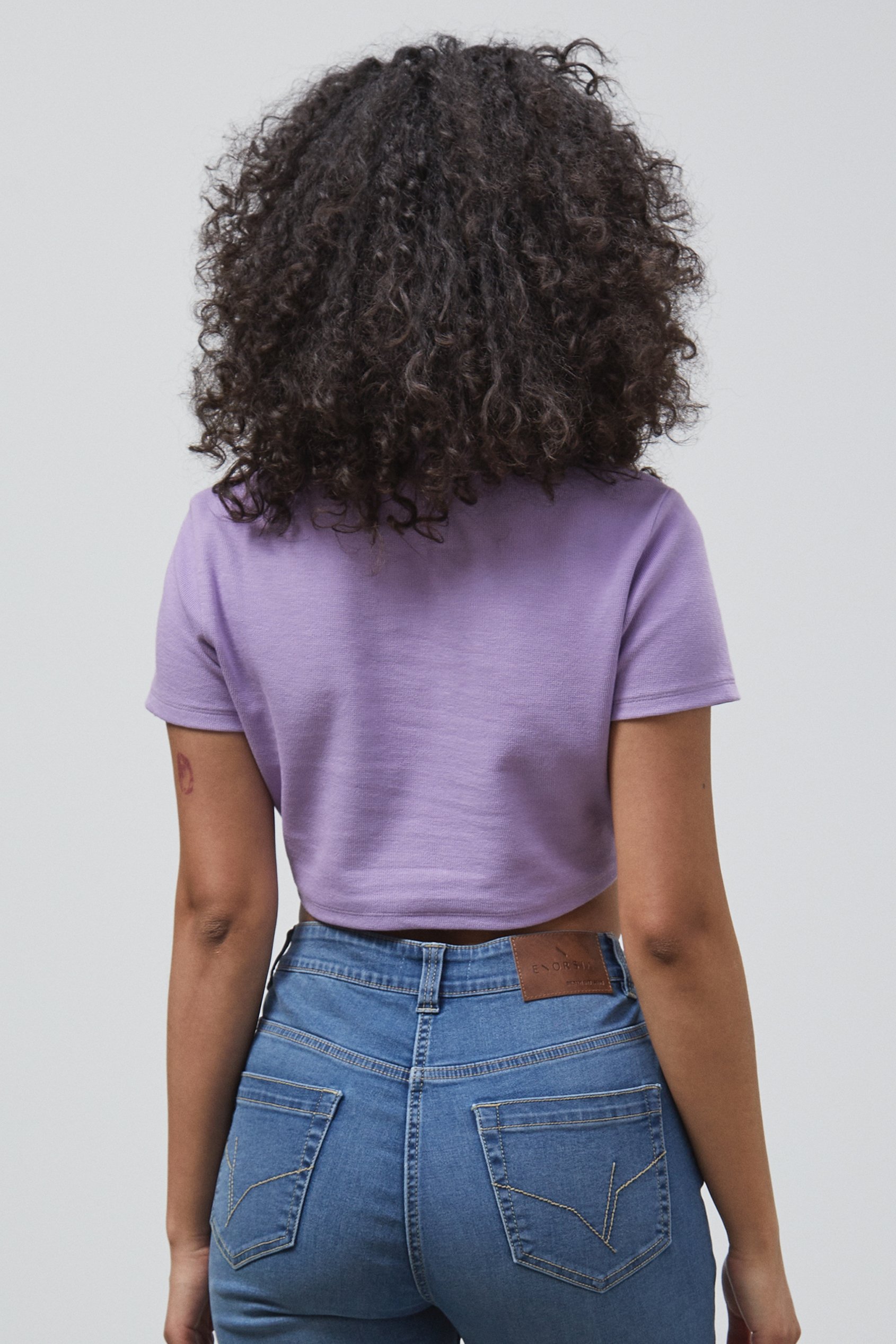 Waffle V-Neck Cropped Polo