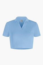 Waffle V-Neck Cropped Polo