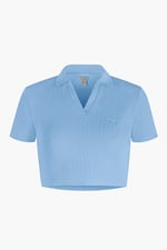 Waffle V-Neck Cropped Polo