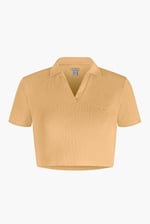 Waffle V-Neck Cropped Polo