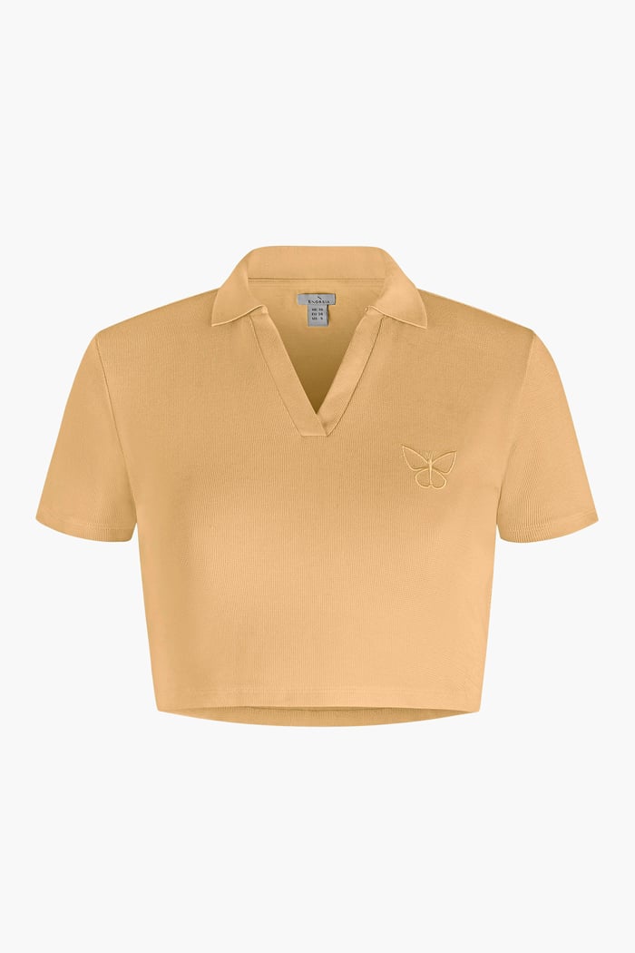 Waffle V-Neck Cropped Polo
