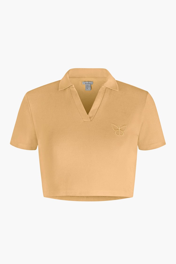 Waffle V-Neck Cropped Polo