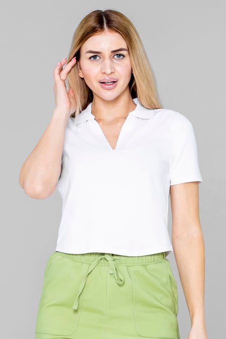 White V-Neck Polo Shirt