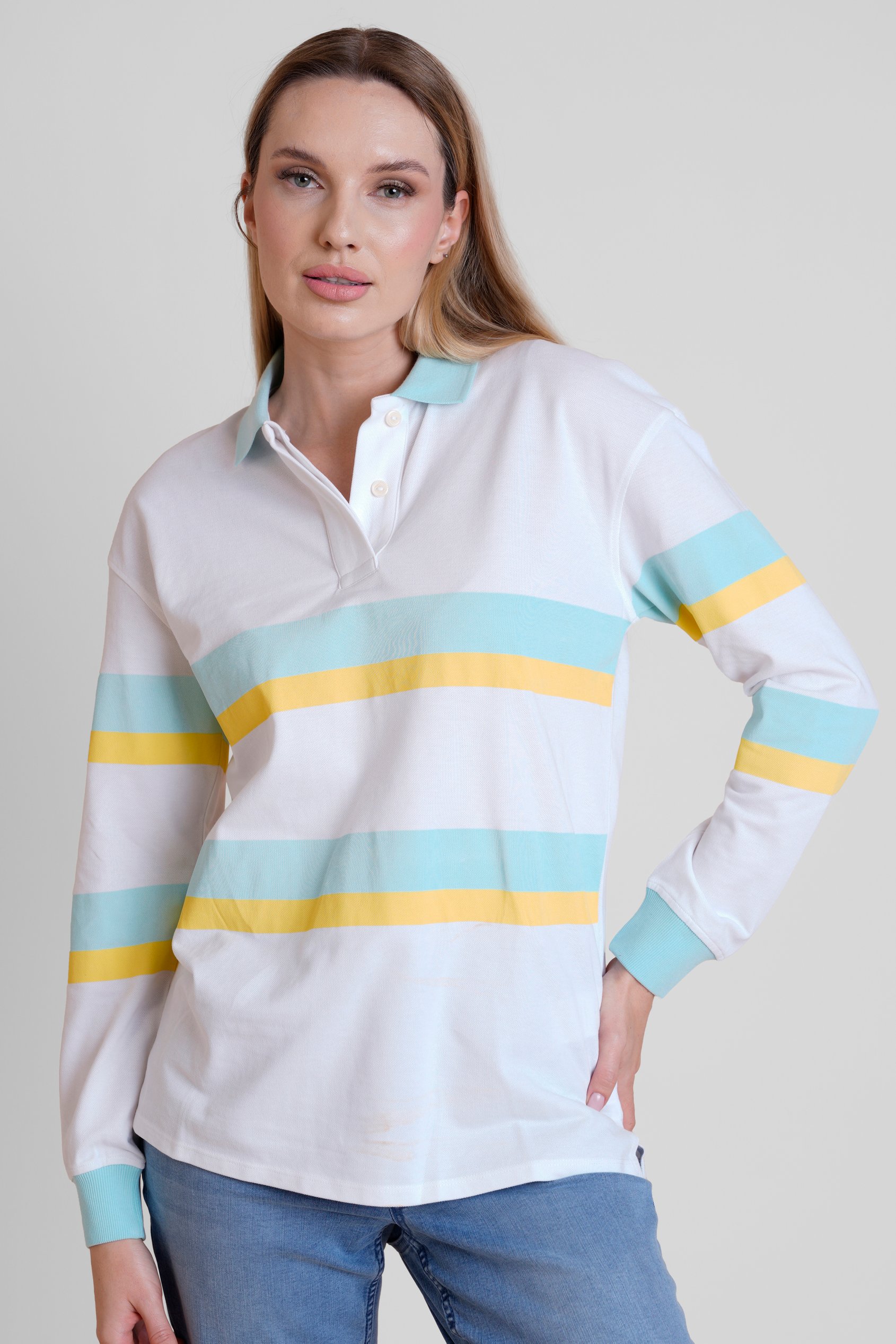 Women's Rugby Polo With Contrast Stripes