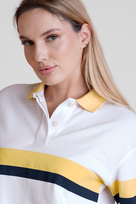 Women's Yellow/Navy Stripe Rugby Polo With Contrast Stripes