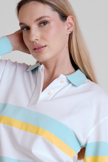 Women's Blue/Yellow Stripe Rugby Polo With Contrast Stripes