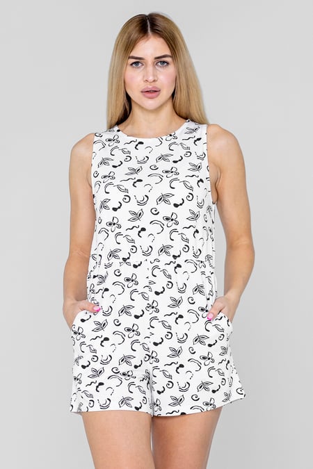 Black Sleeveless All Over Print Playsuit