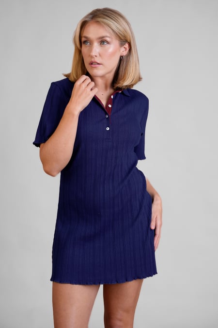 Deep Blue Ribbed Textured Slim Fit Polo Shirt