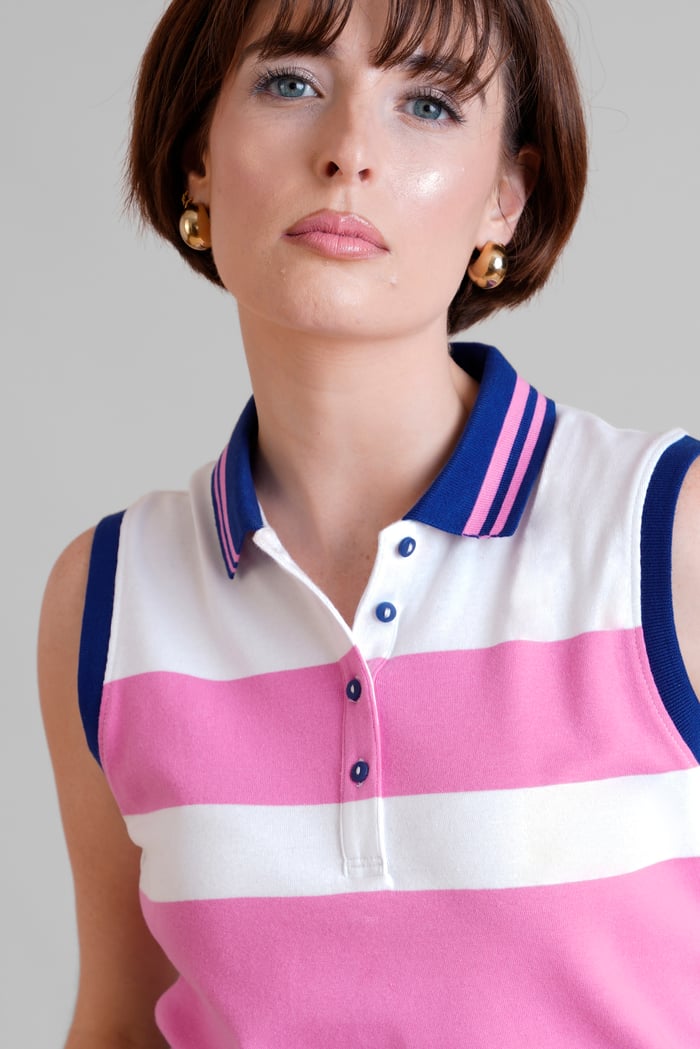 Women's Colour Block Sleeveless Polo Shirt