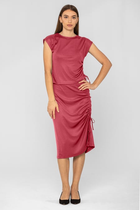 Green Ruched Drawstring Top & Skirt Set