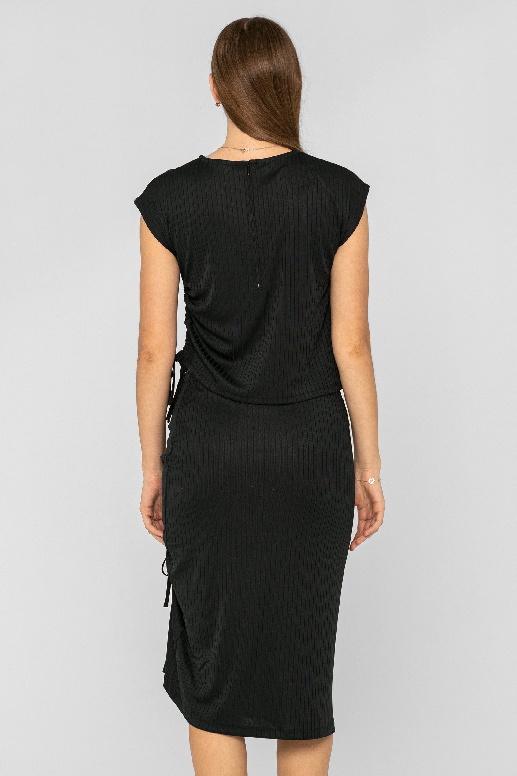 Ruched Drawstring Top & Skirt Set