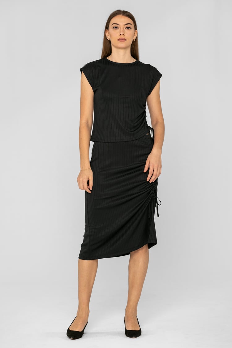 Ruched Drawstring Top & Skirt Set