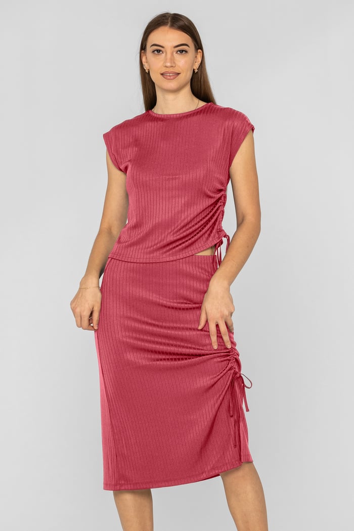 Ruched Drawstring Top & Skirt Set