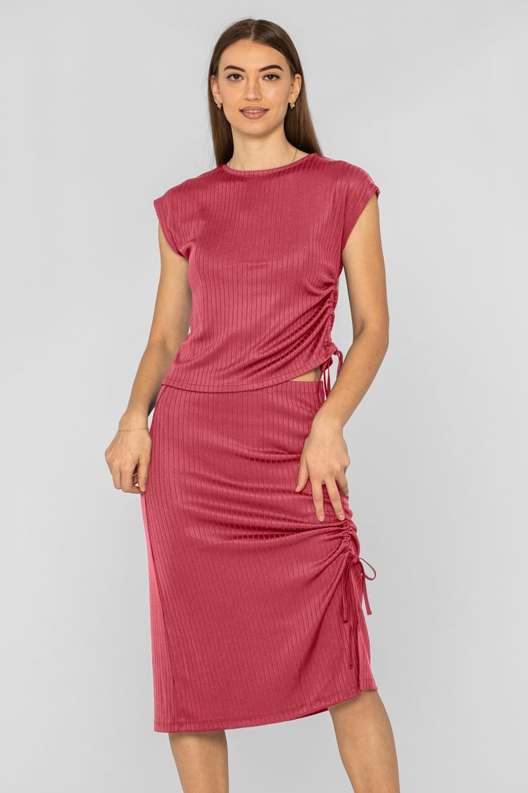 Ruched Drawstring Top & Skirt Set