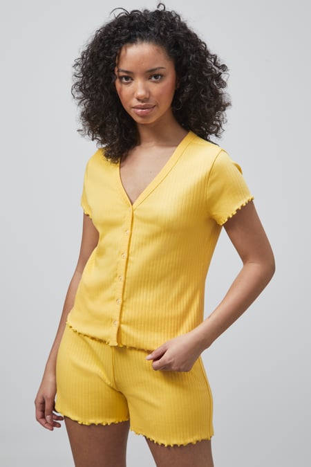 Yellow Deep V-Neck Lounge Set