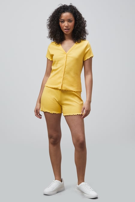 Yellow Deep V-Neck Lounge Set