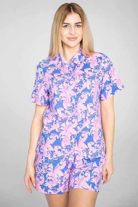 Pink Printed Woven Shirt & Shorts Set