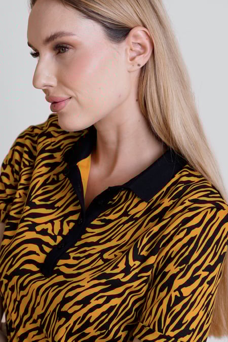 Mustard Zebra Print Short Sleeve Polo Shirt