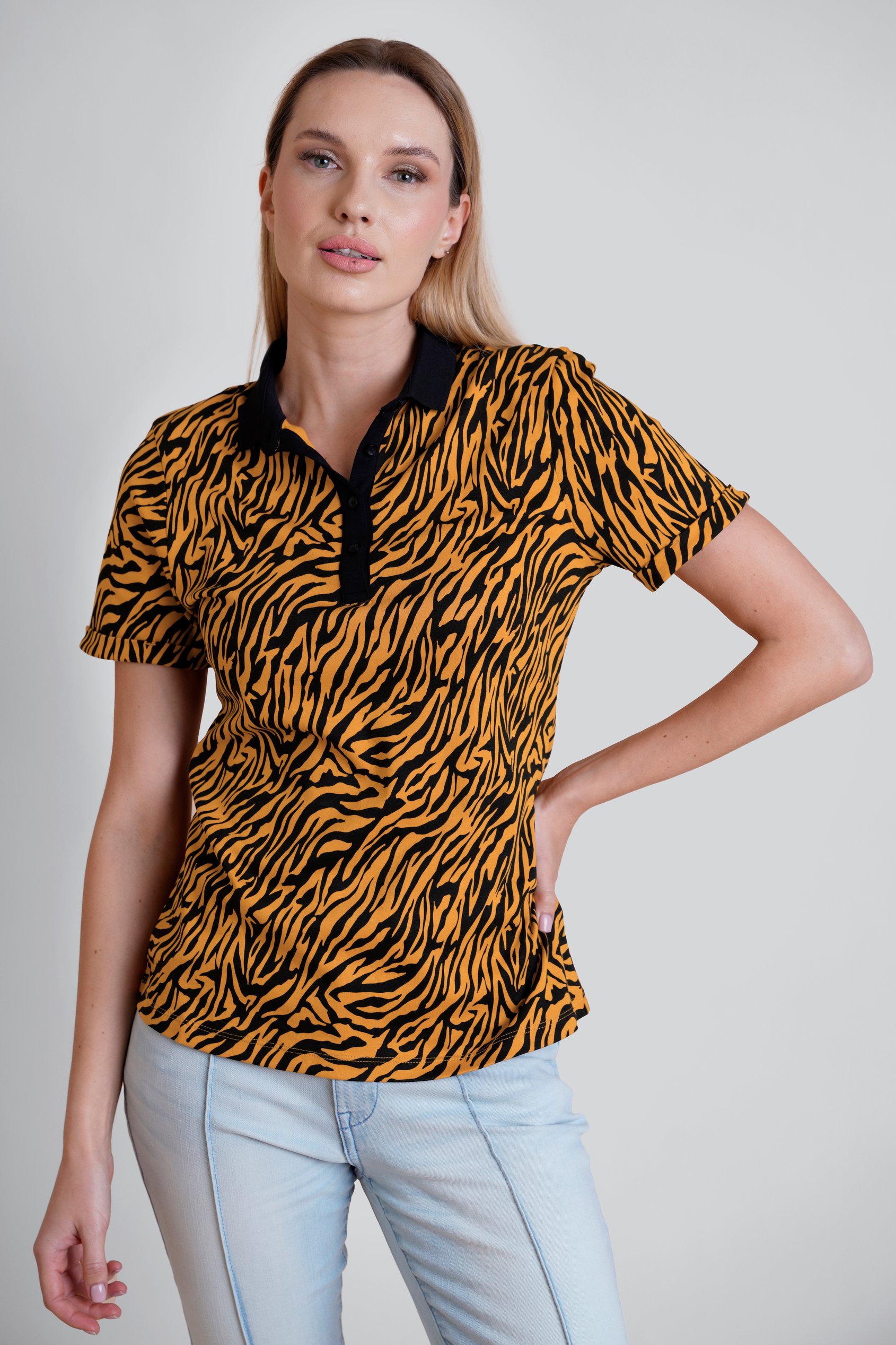 Zebra Print Short Sleeve Polo Shirt