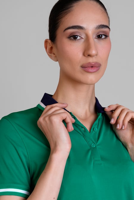 Women Green’s Contrast Collar Jersey Polo Shirt