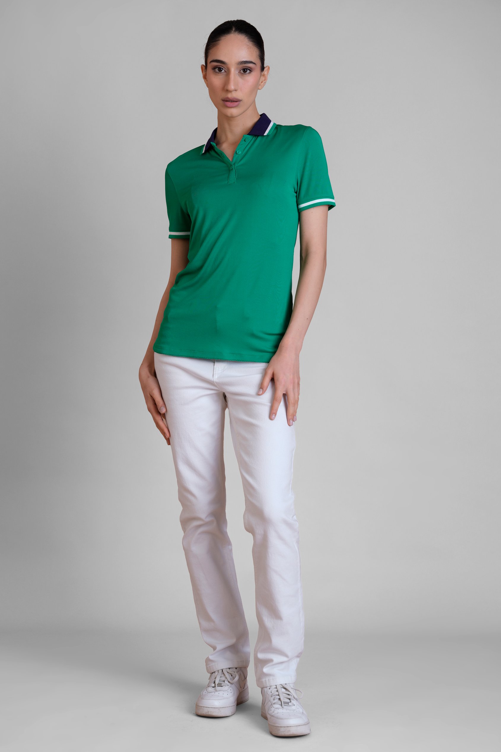 Women's Contrast Collar Jersey Polo Shirt