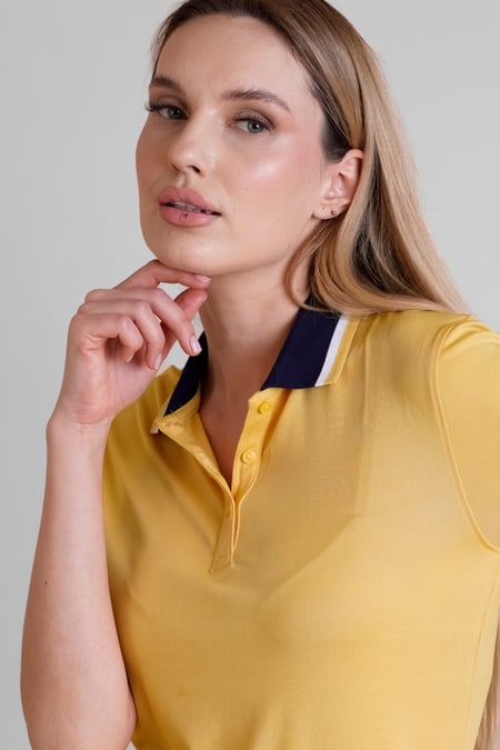 Women's Mustard Contrast Collar Jersey Polo Shirt