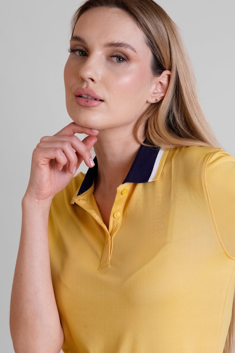 Women's Contrast Collar Jersey Polo Shirt