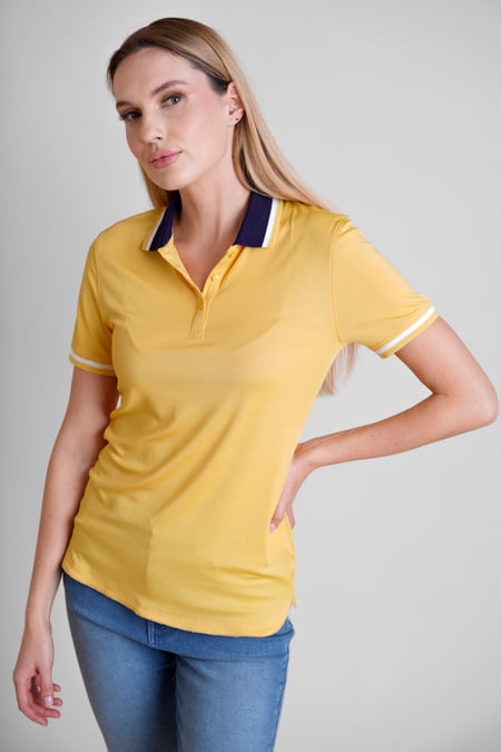 Women's Green Contrast Collar Jersey Polo Shirt