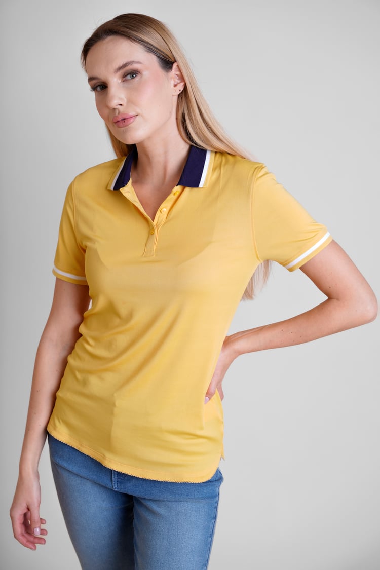 Women's Contrast Collar Jersey Polo Shirt