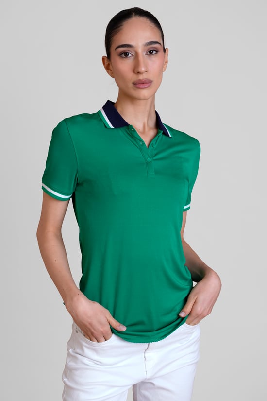 Women's Contrast Collar Jersey Polo Shirt