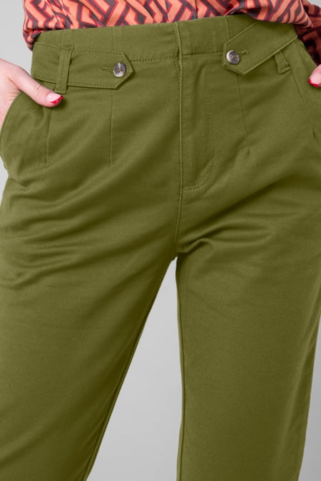 Womens Olive Tapered Leg Trouser
