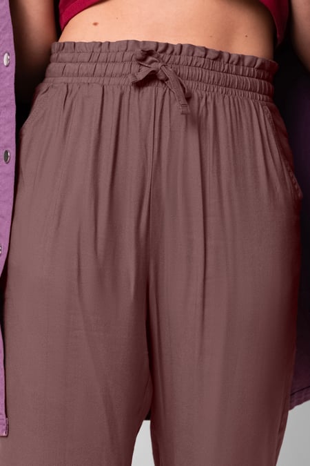 Womens Brown Frill Trim Trouser