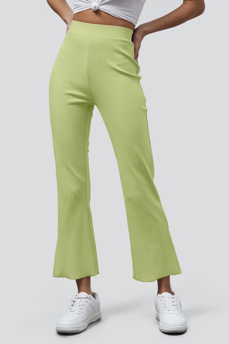 Green Jersey Ribbed Side slit Leggings