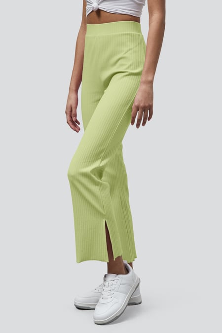 Green Jersey Ribbed Side slit Leggings