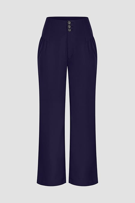 Blue High-Waisted  Stright Leg Trousers