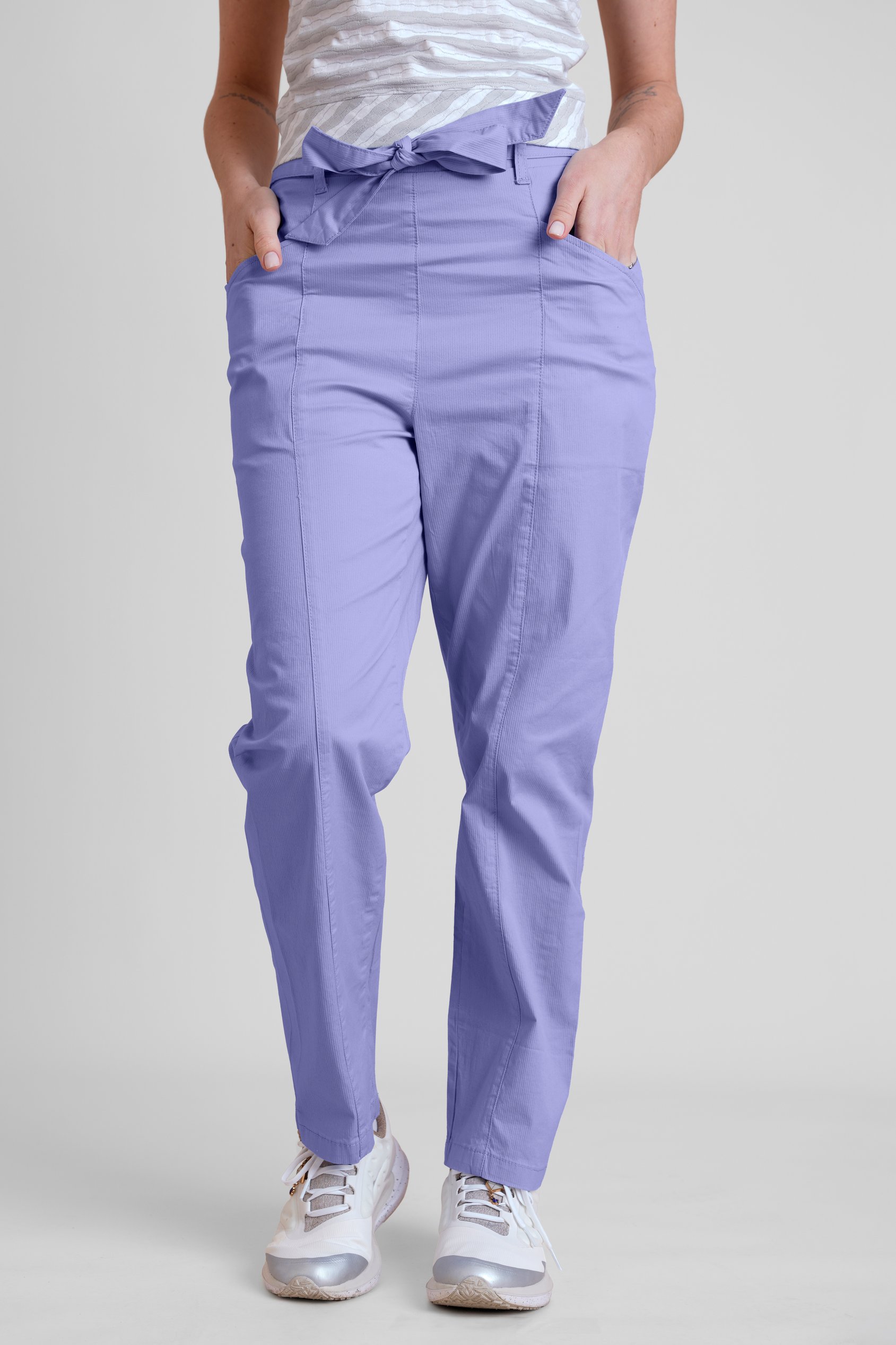 Women's Cotton Stretch Woven Trouser With Waist Belt