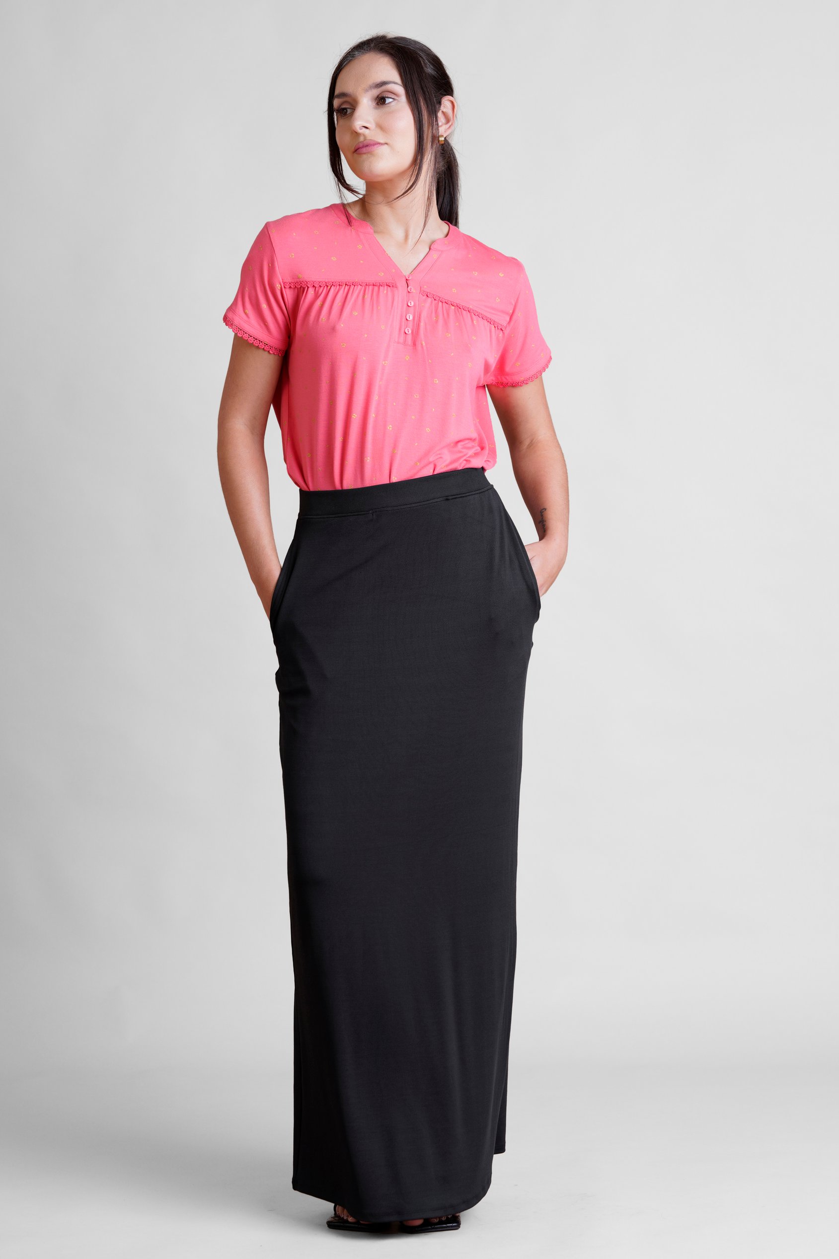 Detailed Stitched Jersey Comfort Fit Skirt