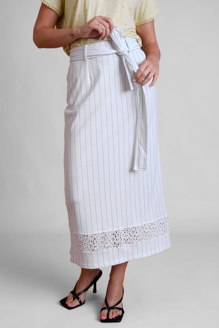 Basic Lace Details Striped Jersey Skirt